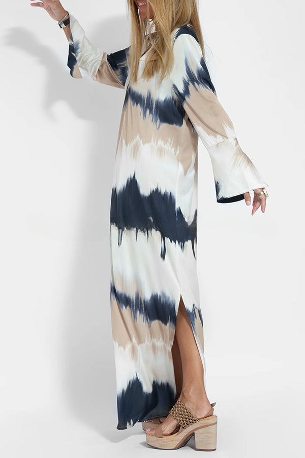 Tie Dye V Neck Pullover Long Sleeve Maxi Dress