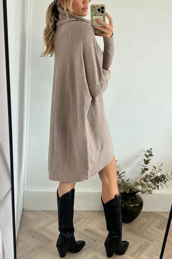 Perfect  Winter Walks Knit Turtleneck High-low Hem Loose Midi Sweater