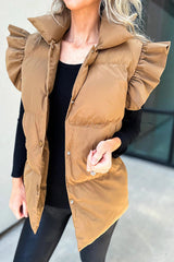 Remi Ruffled Sleeves Buttoned Lapel Pocket Vest Coat