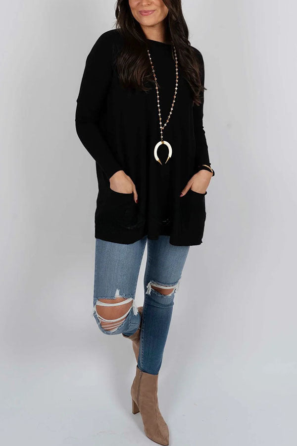 Winter Melodies Knit Crew Neck Front Pockets Oversized Sweater