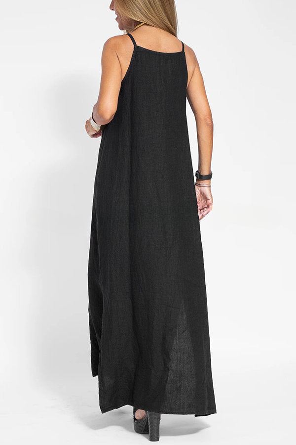 Less Is More Linen Blend Cami Slit Maxi Dress