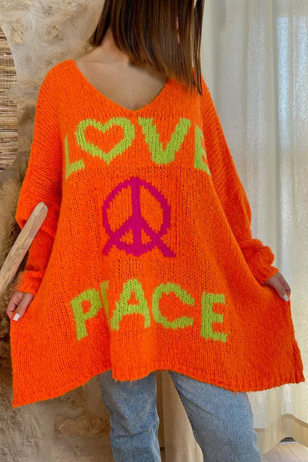 Love Never End Knit Peace Pattern A-line Loose Sweater