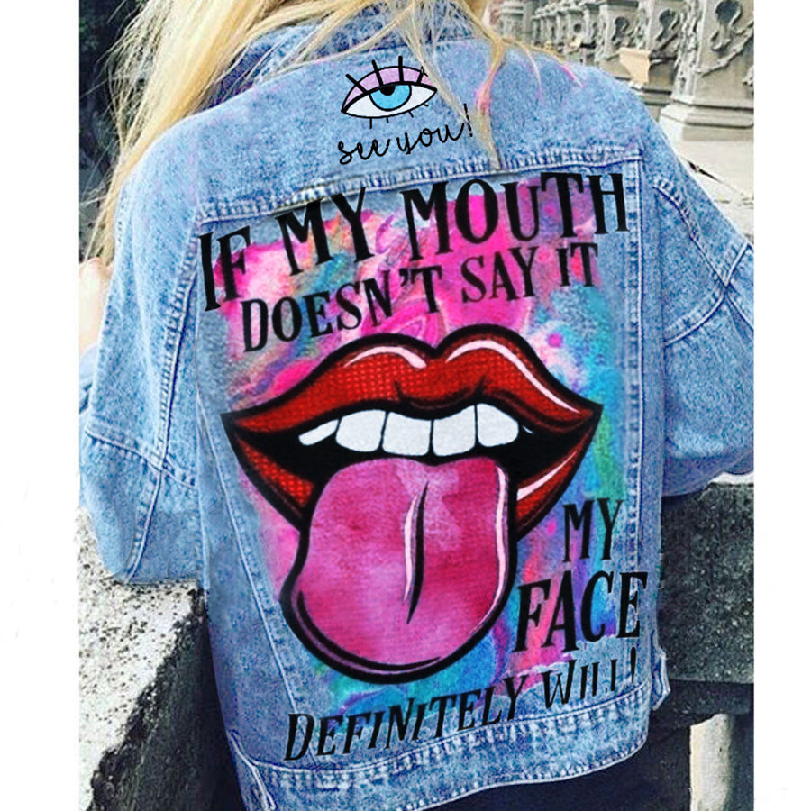 Halloween Print Long Sleeve Denim Jacket