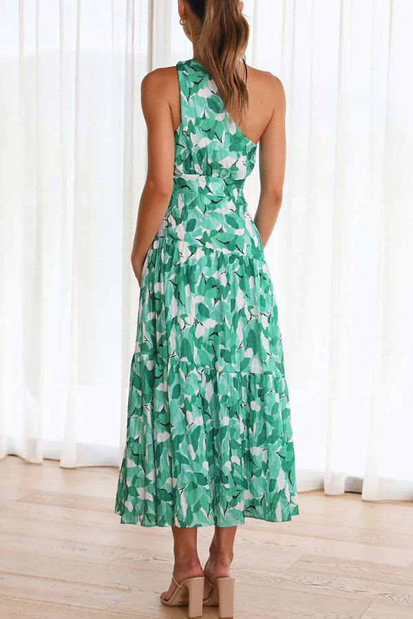 Just Met You Floral Knot Detail One Shoulder Tiered Maxi Dress