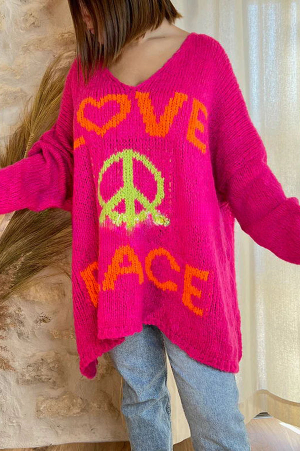 Love Never End Knit Peace Pattern A-line Loose Sweater