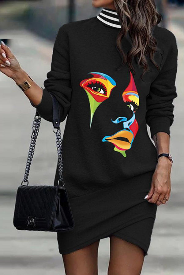 Lexi Printed High Neck Sweatshirt Mini Dress