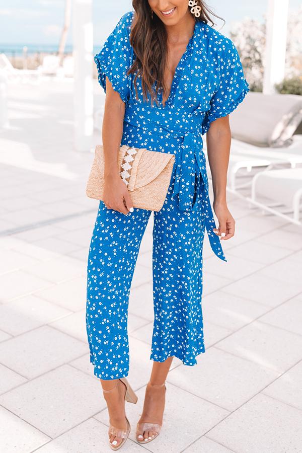 Envision Love Floral Trumpet Sleeves Jumpsuit