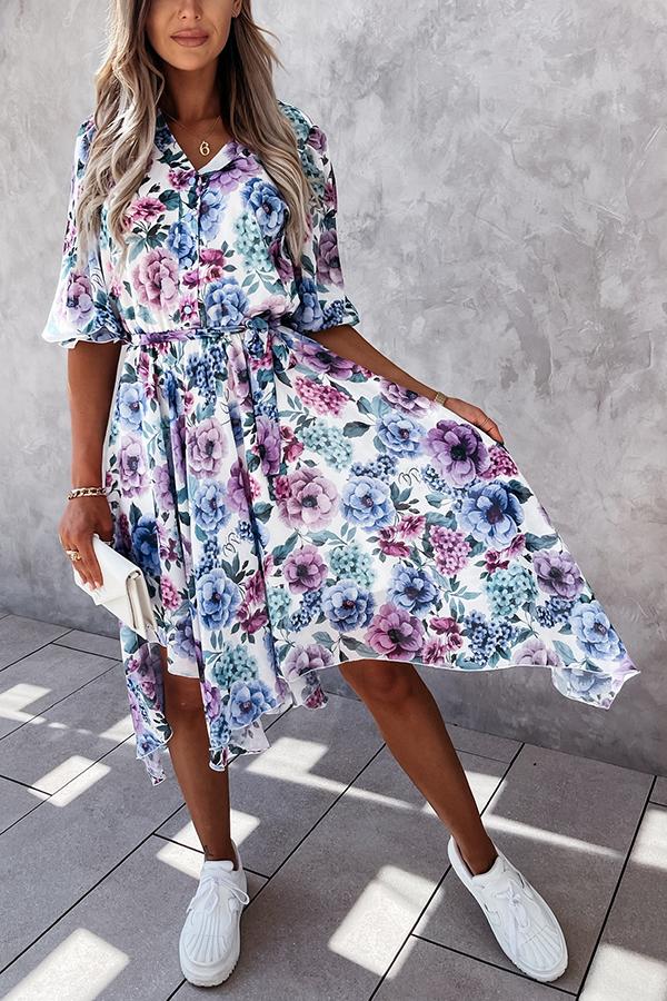 Forevermore Floral Irregular  Midi Dress