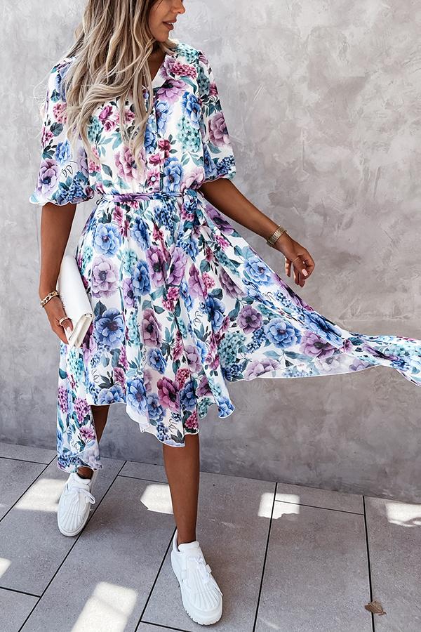 Forevermore Floral Irregular  Midi Dress