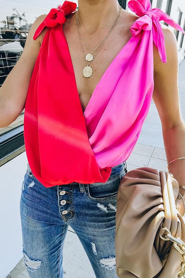 Both Worlds Satin Drape Tie Tank