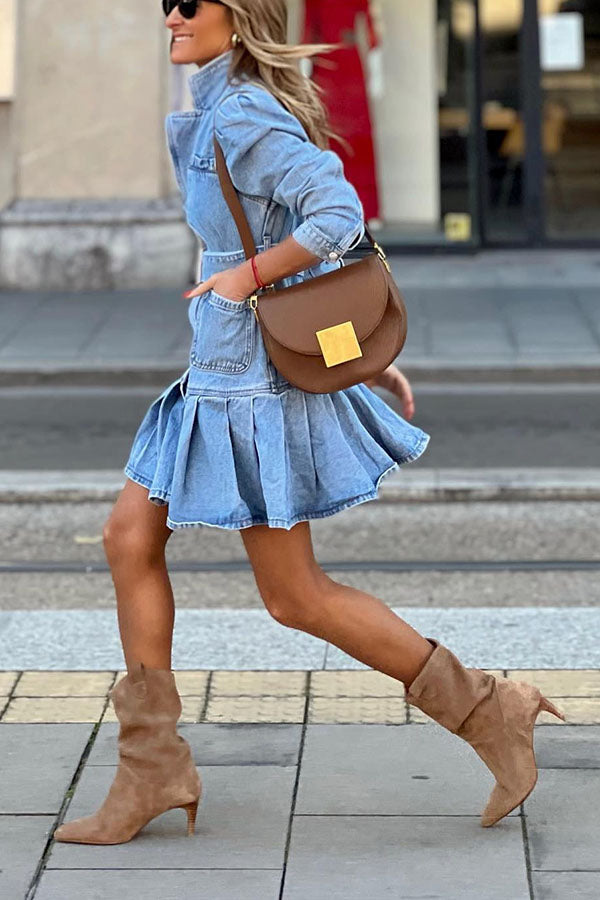 Sedona Pocketed Button Down Belt Denim Dress